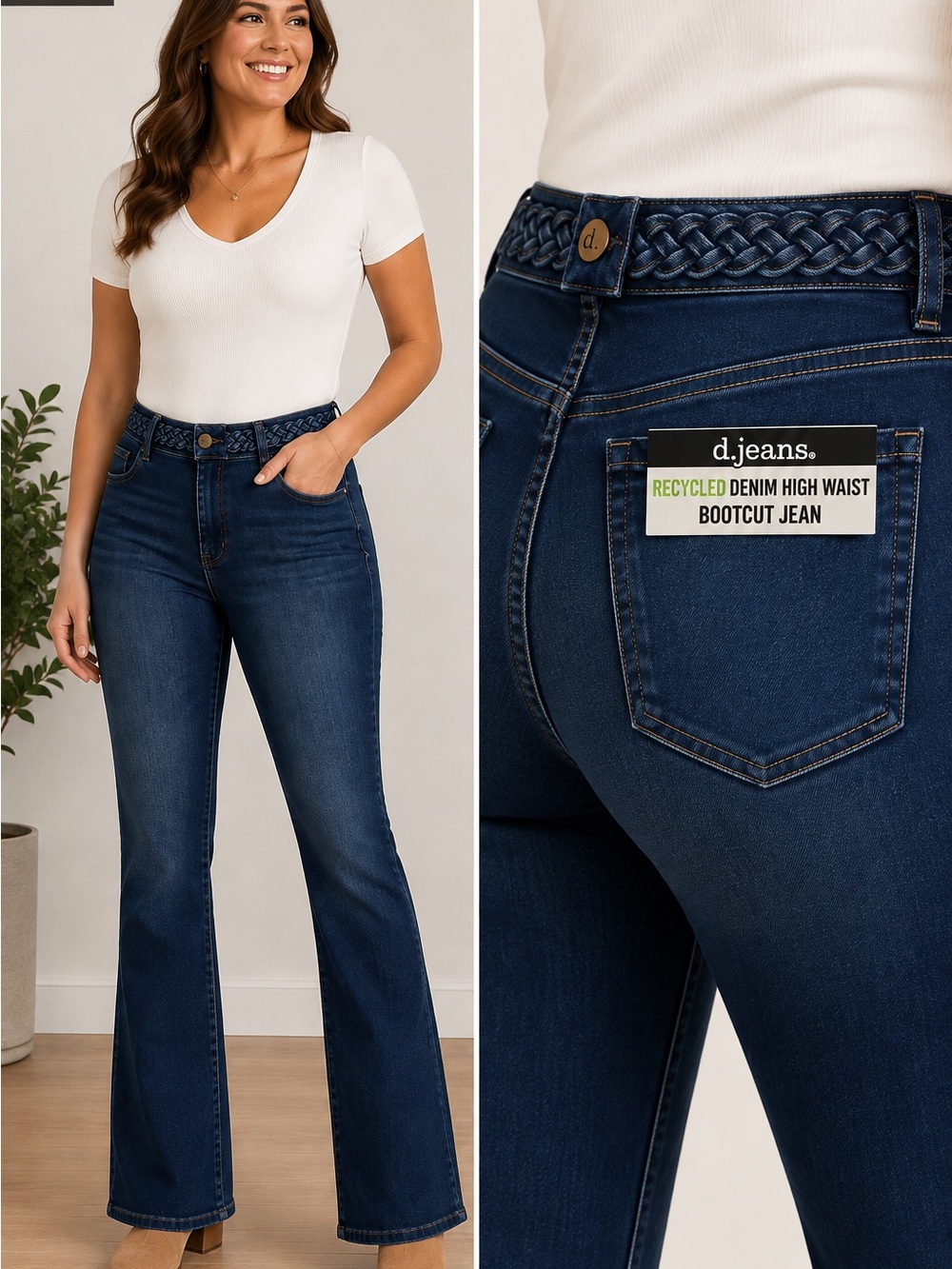 d. jeans Jeans Size 6 Dark Wash High Waist Bootcut with Braided Waistband NWT